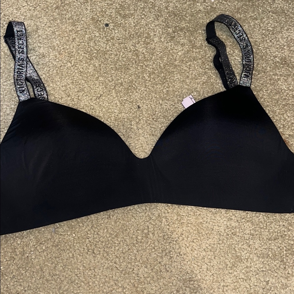 Black Women's Bra with Glitter Straps unlined